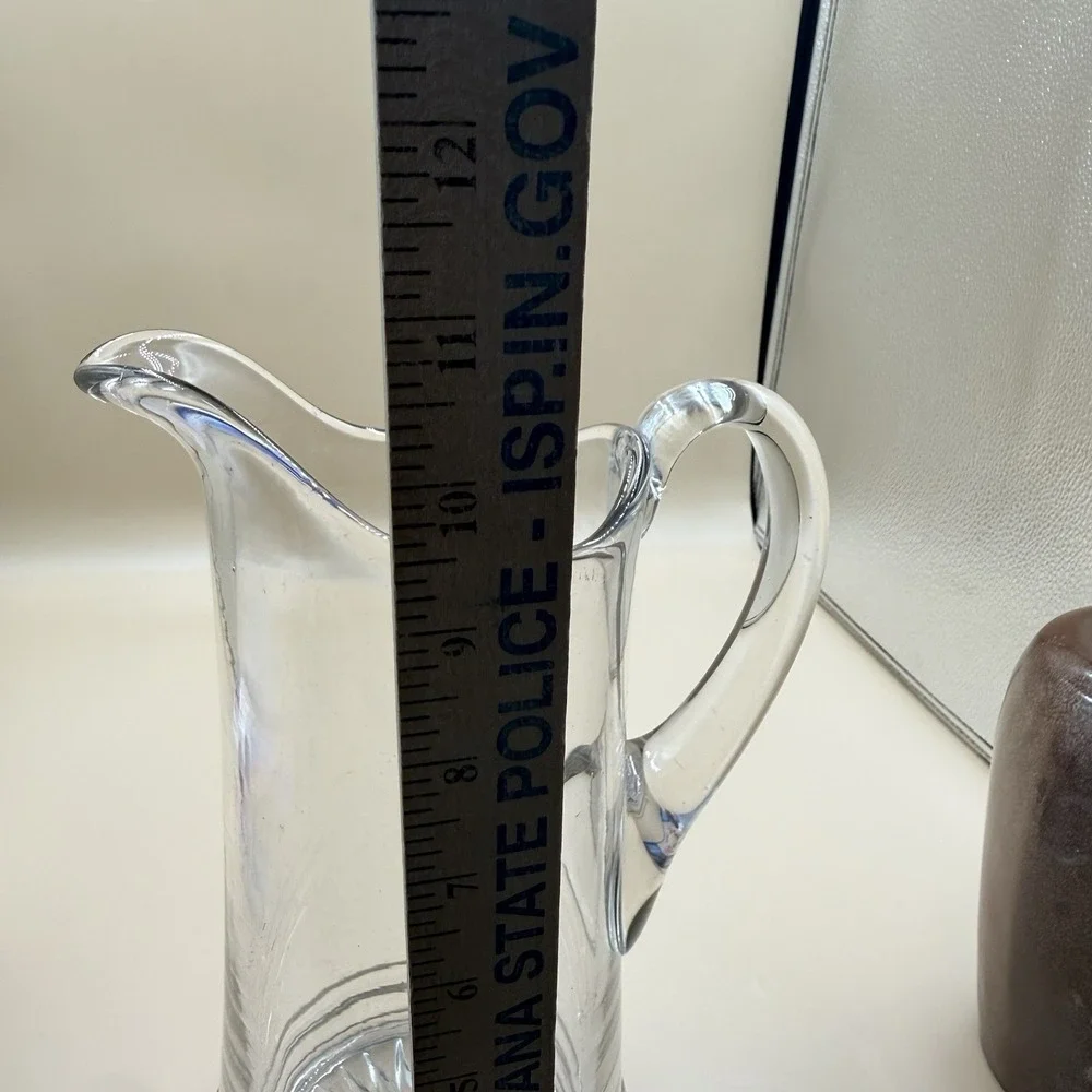 Vintage Clear Glass Etched Crystal Glass Pitcher Minimalist Summer Sunburst
